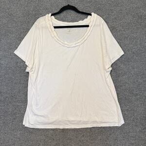 Talbots Shirt Women 3X XXXL White Round Neck StretchTshirt Pima Cotton Plus Size